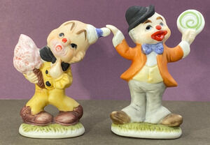 VTG Pair Circus Clowns with Hat & Lollipop & Ice Cream Ceramic 3” Price Products